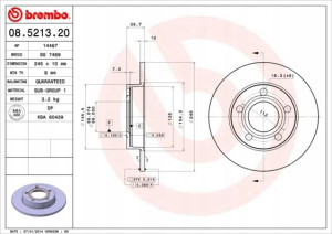 BREMBO 08.5213.20 Tarcza hamulcowa