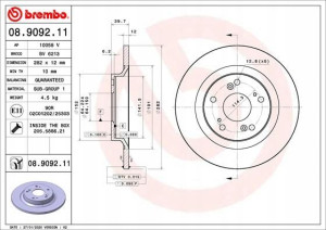 BREMBO 08.9092.11 Tarcza hamulcowa