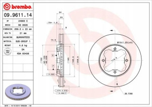 09.9611.14 BREMBO Tarcza hamulcowa