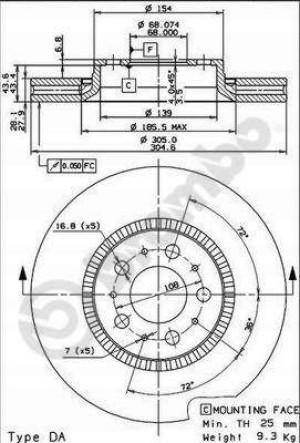 09.9130.75 BREMBO Tarcza hamulcowa