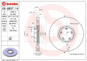 09.8837.14 BREMBO Tarcza hamulcowa