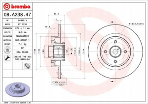 08.A238.47 BREMBO Tarcza hamulcowa