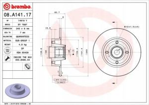 08.A141.17 BREMBO Tarcza hamulcowa