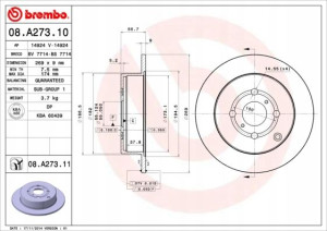 08.A273.11 BREMBO Tarcza hamulcowa