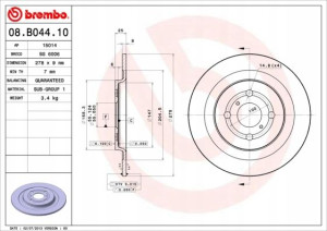 08.B044.10 BREMBO Tarcza hamulcowa