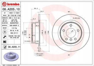 08.A205.11 BREMBO Tarcza hamulcowa