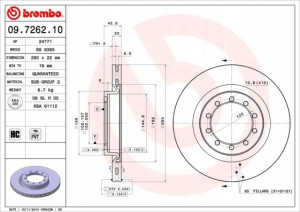 09.7262.10 BREMBO Tarcza hamulcowa