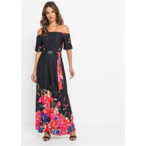 Bonprix Długa Sukienka Maxi Z Paskiem Wiązaniem Carmen Kwiaty 32-34 929894