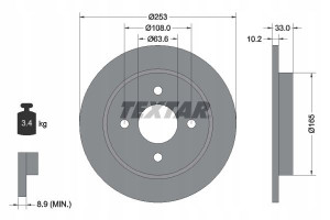 TEXTAR 92088403 Tarcza hamulcowa