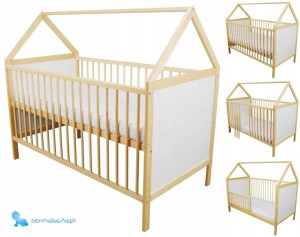 Łóżeczko 2w1 Jaś 1/3 domek materac 140x70 cm sosna