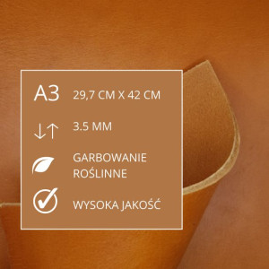 Skóra bydlęca licowa brązowa koniak A3 ok 3,5 mm