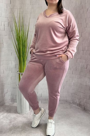 Komplet Dresowy Welurowy Plus Size Luxury Puder Róż Uni