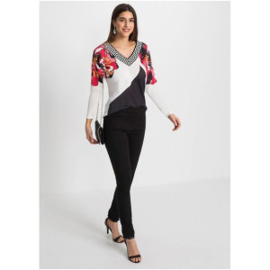 Bonprix Bluzka Tunika Nietoperz Oversize Kwiaty Dzianina Wzór 40-42 912591