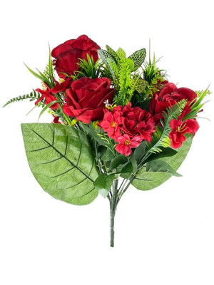 Bukiet mieszany z różą BF9 18 GAŁĄZEK 46 cm (6 kolorów) Czerwony