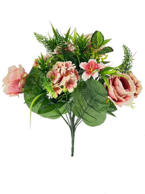Bukiet mieszany z różą BF9 18 GAŁĄZEK 46 cm (6 kolorów) Różowy