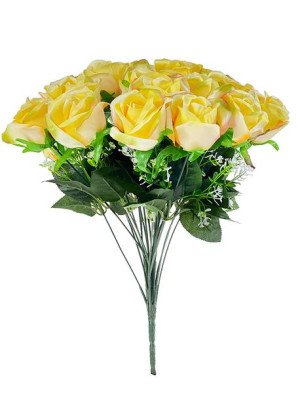 Bukiet 24 róż z gipsówką T83  5 kolorów (40 cm) Żółty
