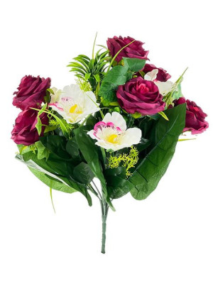 Bukiet mieszany BF-7 Róża/ Irys/ Bluszcz 18 GAŁĄZEK 46 cm (Ciemny róż ecru)
