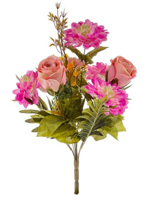 Bukiet Róża Dalia MIX  L9-24 (44 cm) 6 kolorów Różowy