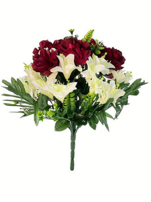 Bukiet mieszany Róża/Lilia L342B (33cm) Bordowy