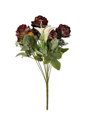 Bukiet mieszany róża lilia E663 (39 cm) #8 Bordowy