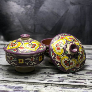 Cukiernica ceramiczna ręcznie zdobiona „Czerwień w purpurze” - 11,5cm