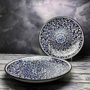 Duży talerz ceramiczny Lagan, ręcznie malowany „Atramentowe serce 1”- 32cm
