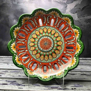Ceramiczna miska na owoce ręcznie zdobiona - zielona - średnica 32cm