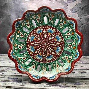 Ceramiczna miska na owoce ręcznie zdobiona - czerwona - średnica 32cm
