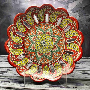 Ceramiczna miska na owoce ręcznie zdobiona - czerwona - średnica 32cm