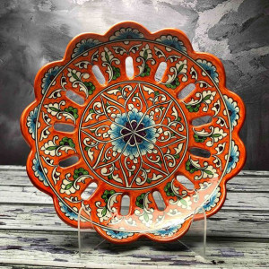 Ceramiczna miska na owoce ręcznie wykonana - pomarańczowa - średnica 32cm
