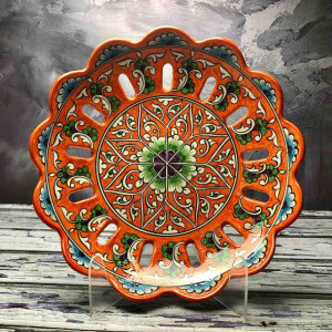 Ceramiczna miska na owoce ręcznie wykonana- pomarańczowa - średnica 32cm