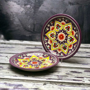 Mały talerz ceramiczny ręcznie zdobiony „Czerwień w purpurze” - 15cm
