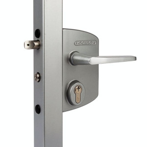 Zamek LARQ ZILV do  bram i furtek na rurę 40-60 mm LOCINOX srebrny z klamką