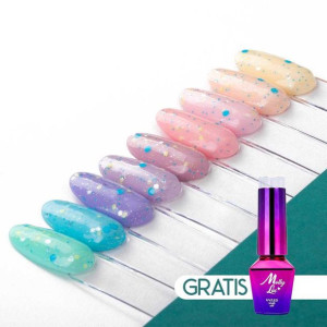 Zestaw 9 lakierów hybrydowych Pastels by Molly Lac 5 ml i Top Confetti 5 ml