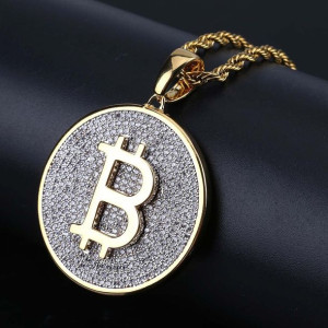 Wisiorek naszyjnik Bitcoin mikroinkrustowany cyrkonie