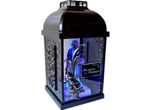 Znicz Lampion Fer Mały Czarny Srebrna Róża+figurka Led