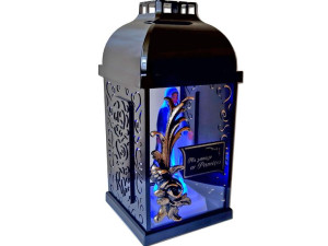 Znicz Lampion Fer Mały Czarny Złota Róża+figurka Led