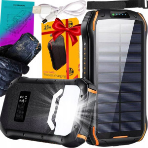 Najmocniejszy Powerbank Solarny 26800 26w Ładowanie Indukcyjne Zestaw Xxxxl
