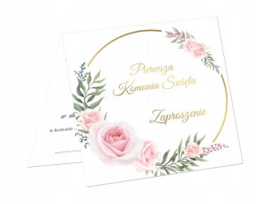 Zaproszenia na I Komunię Świętą - 1 szt różowe