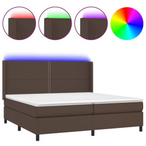 Łóżko kontynentalne z materacem i LED, brąz, ekoskóra 200x200cm