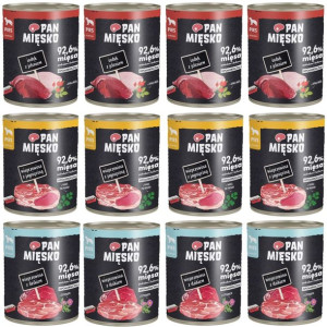 PAN MIĘSKO Karma mokra dla psa mix smaków puszka 12 x 800g