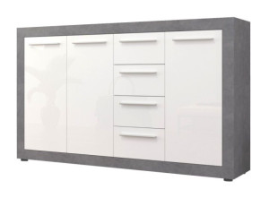 Komoda Bali 153 cm 3D 4S biały połysk z beton jsny