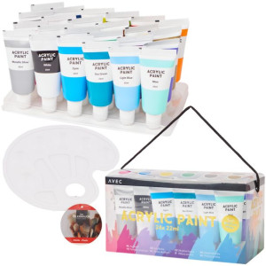 Duży zestaw farb akrylowych Akryle 24 szt. x 22 ml + Paleta malarska