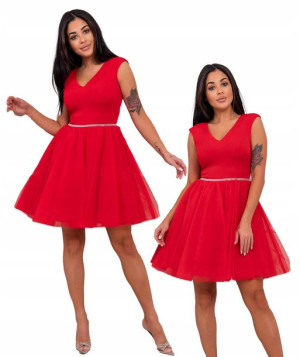 Czerwona elegancka sukienka tiulem CINDY II RED 42