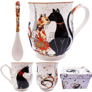 Oryginalny Kubek + Łyżeczka Porcelana Kot 350ml.