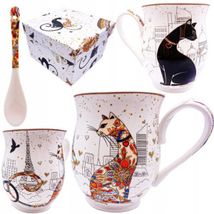 Oryginalny Kubek + Łyżeczka Porcelana Kot 350ml.
