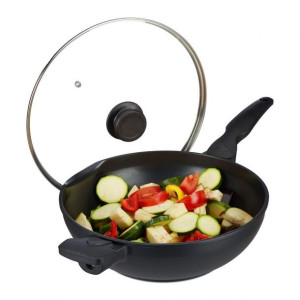 Patelnia wok z pokrywką 30 cm Relaxdays