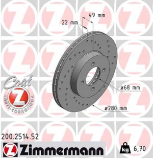 ZIMMERMANN 200.2514.52 Tarcza hamulcowa