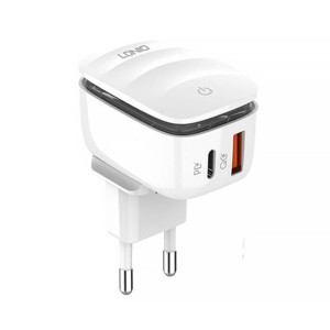 Ładowarka sieciowa LDNIO A2425C USB, USB-C z lampą + kabel microUSB