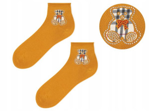 Skarpetki damskie z misiem w kratkę i cyrkoniami